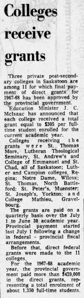 1968 Star Phoenix Lutheran Theological Seminary University 114 Seminary construction 11 grant Jun 22 p35