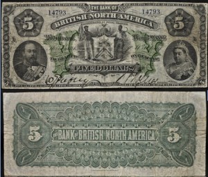 CanadaBill1886BankOfBritishNorthAmerica5Dollar