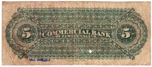 CanadaBill1888CommercialBankOfNewfoundland5DollarBack