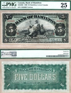 CanadaBill1909BankOfHamilton5Dollar