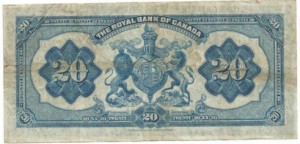 CanadaBill1913RoyalBankOfCanada20DollarBack